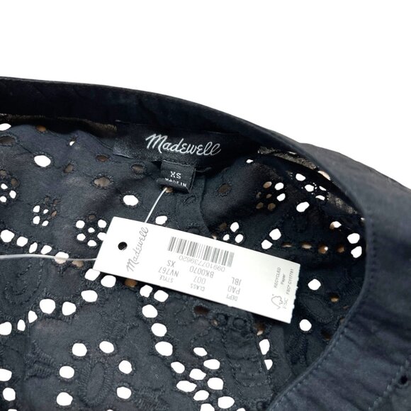 Madewell Embroidered Shirred Short Sleeve Cotton Blouse Black Size XS NWT - Picture 7 of 9